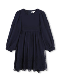 Silk embroidery dress - Bleu Amiral