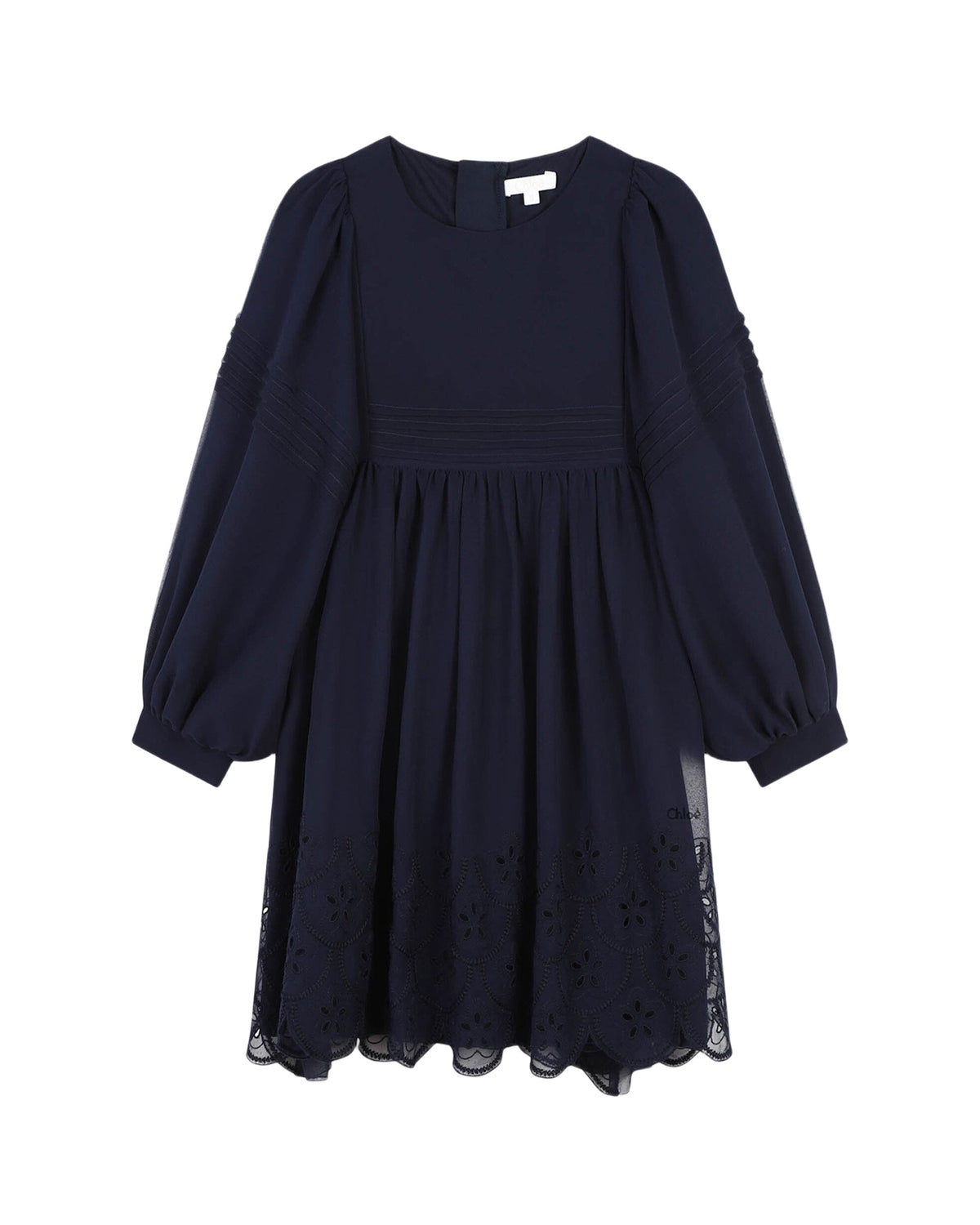 Robe à broderies en soie - Bleu Amiral