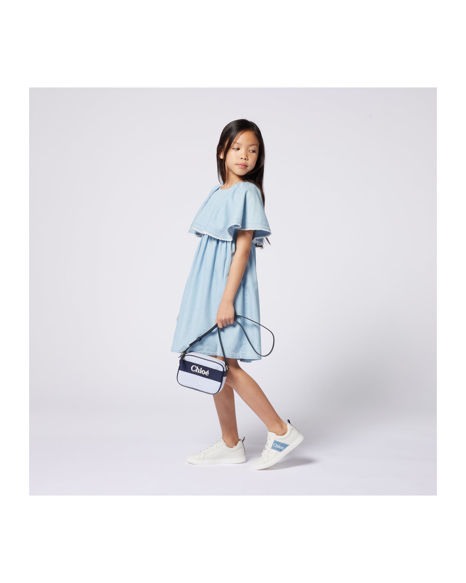 Robe à manches courtes volantées en denim - Bleach