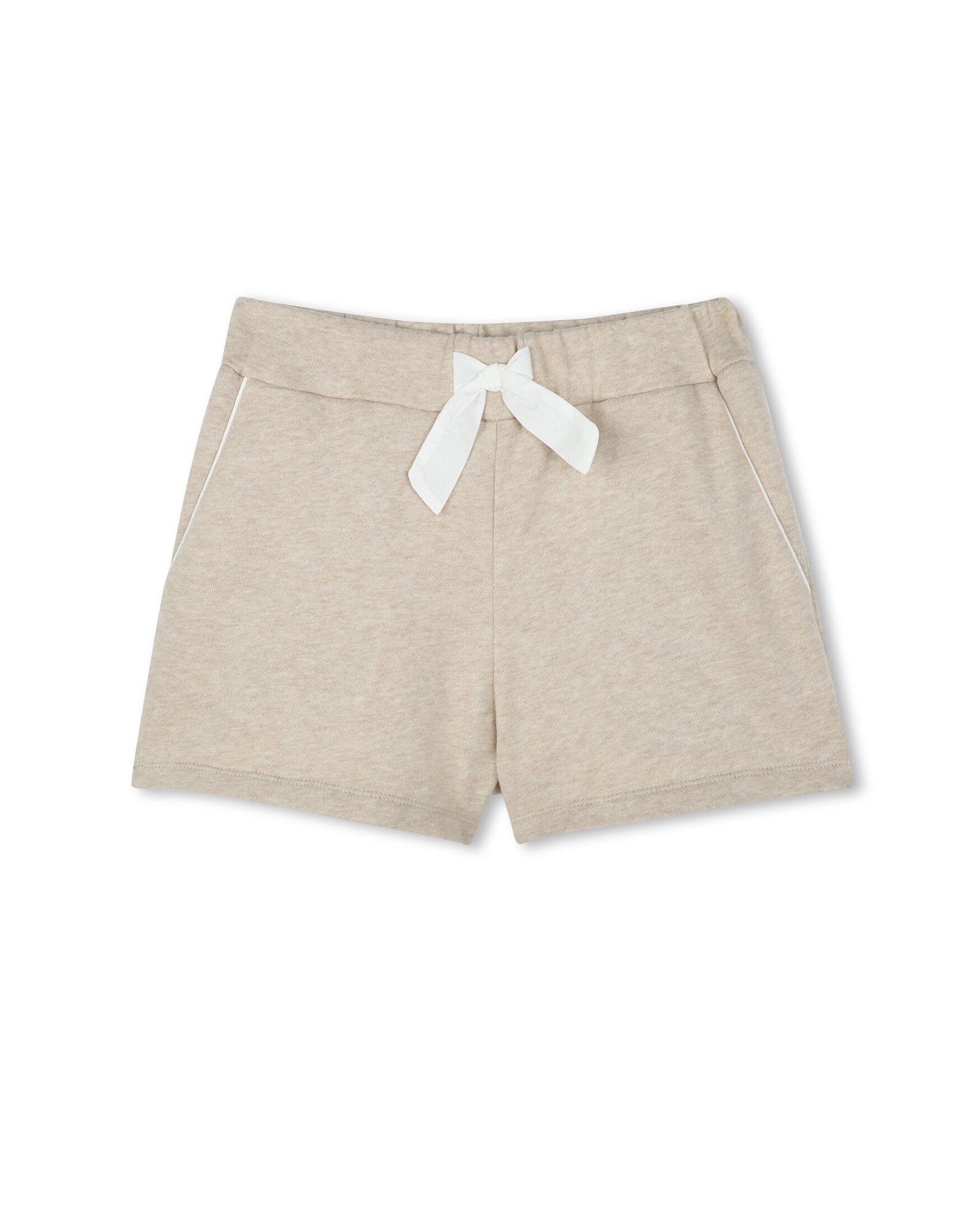 Short à taille élastiquée en coton - Beige Foncé