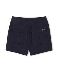 Short à taille élastiquée en coton - Bleu Amiral