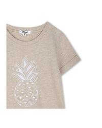 Short-sleeved cotton T-shirt - Dark beige