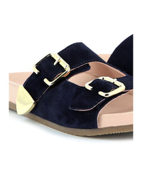 Sandales en cuir suéde - Bleu Amiral