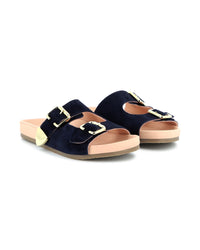 Sandales en cuir suéde - Bleu Amiral