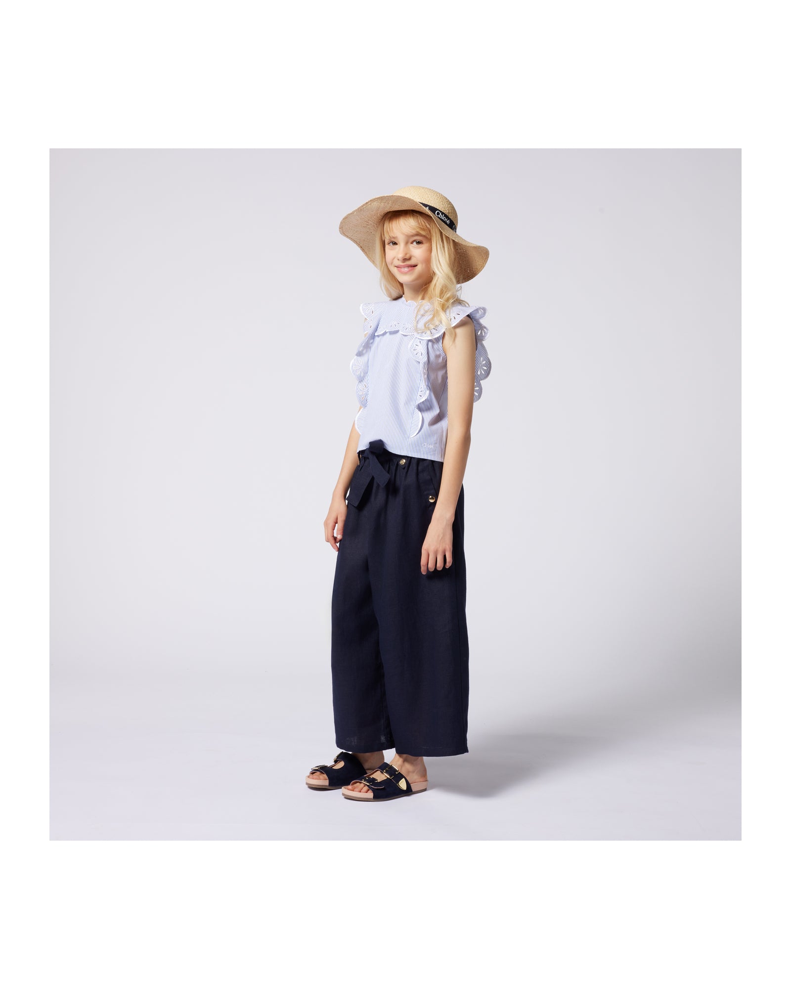 Pantalon en toile de lin - Bleu Amiral