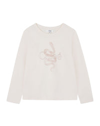 T-shirt manches longues à motif serpent - Ivory