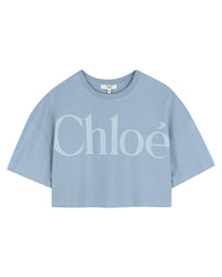 Cropped cotton jersey T-shirt - Blue Grey