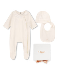 Ens.pyjama+bavoir+bonnet - Offwhite