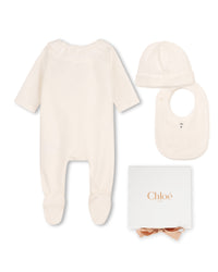 Ens.pyjama+bavoir+bonnet - Offwhite