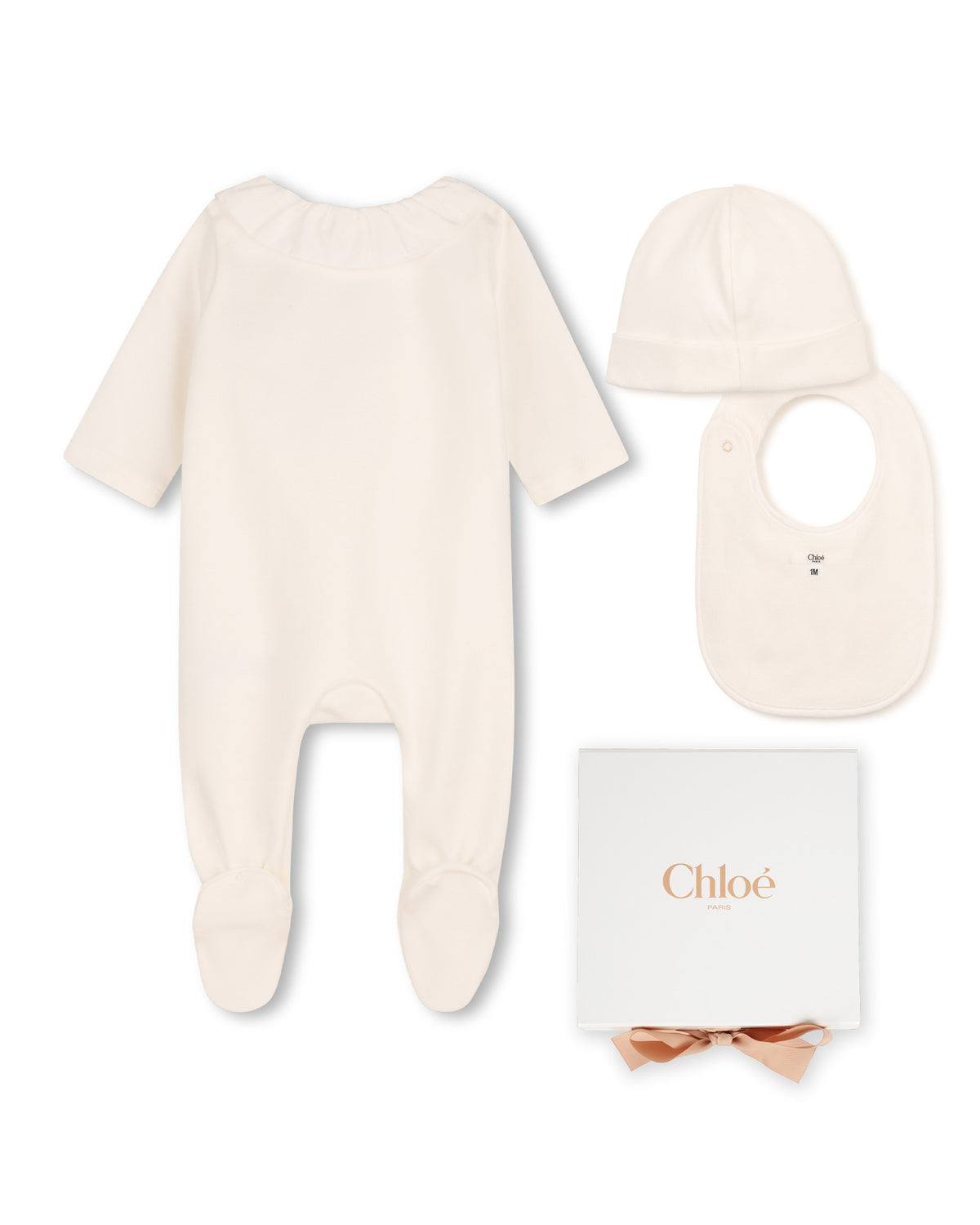 Ens.pyjama+bavoir+bonnet - Offwhite