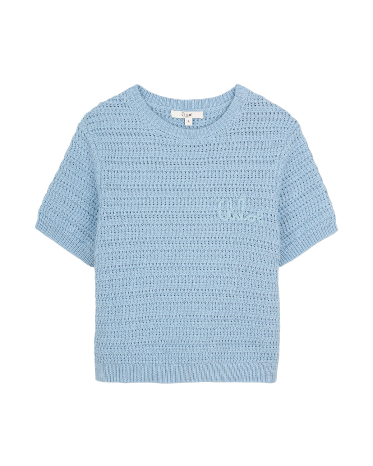 Pull col rond à manches courtes en tricot de coton - Eau De Glace
