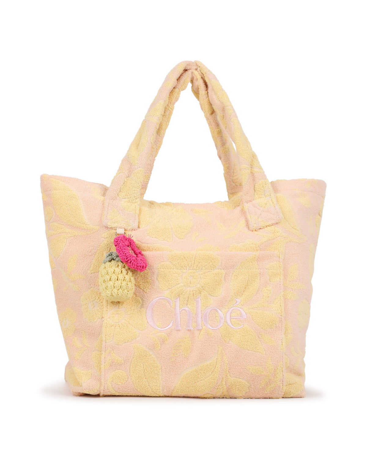Sac cabas en éponge jacquard avec motif floral - Rose Jaune