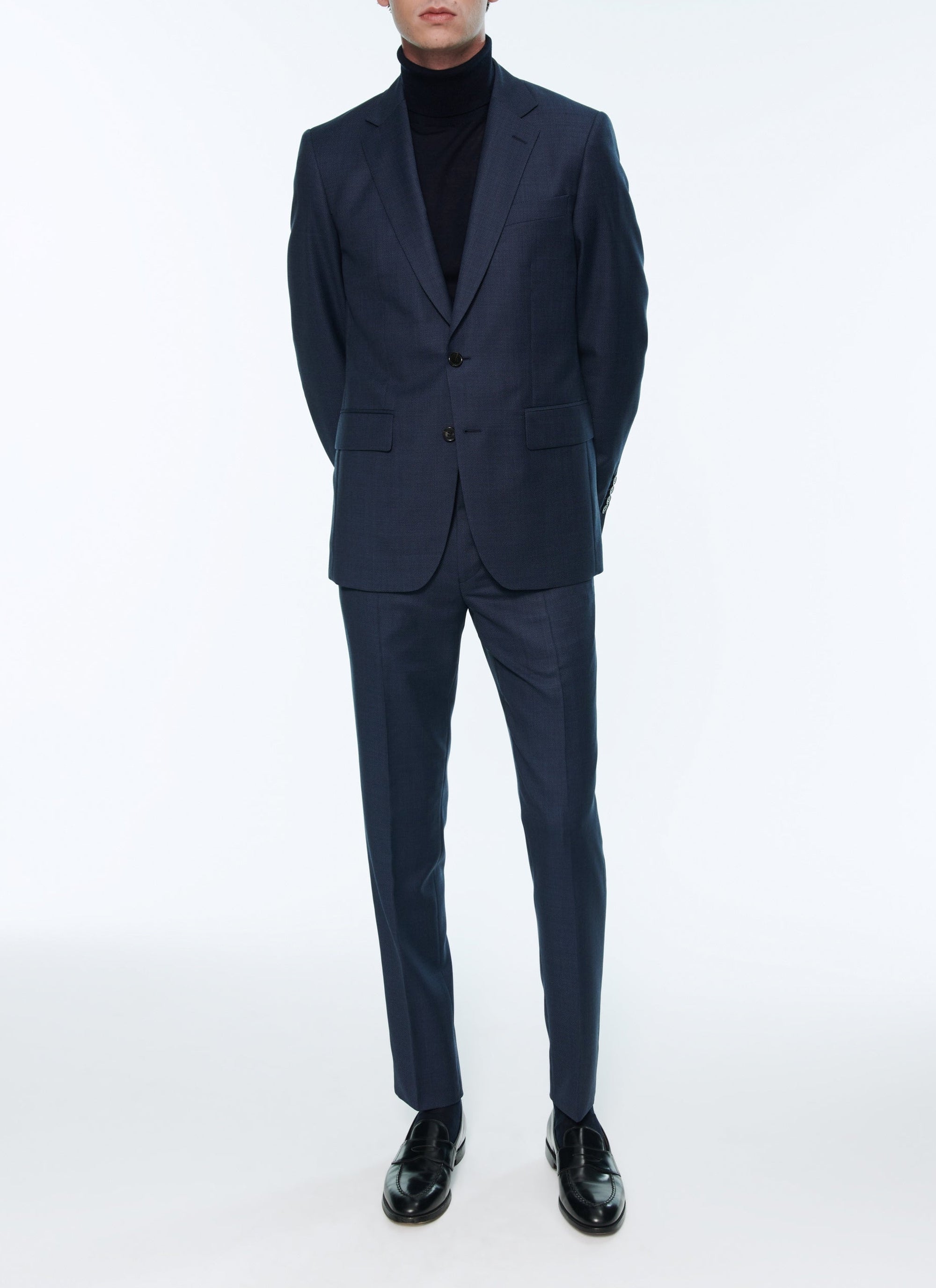 Costume ajusté et boutonné en laine - Saphir