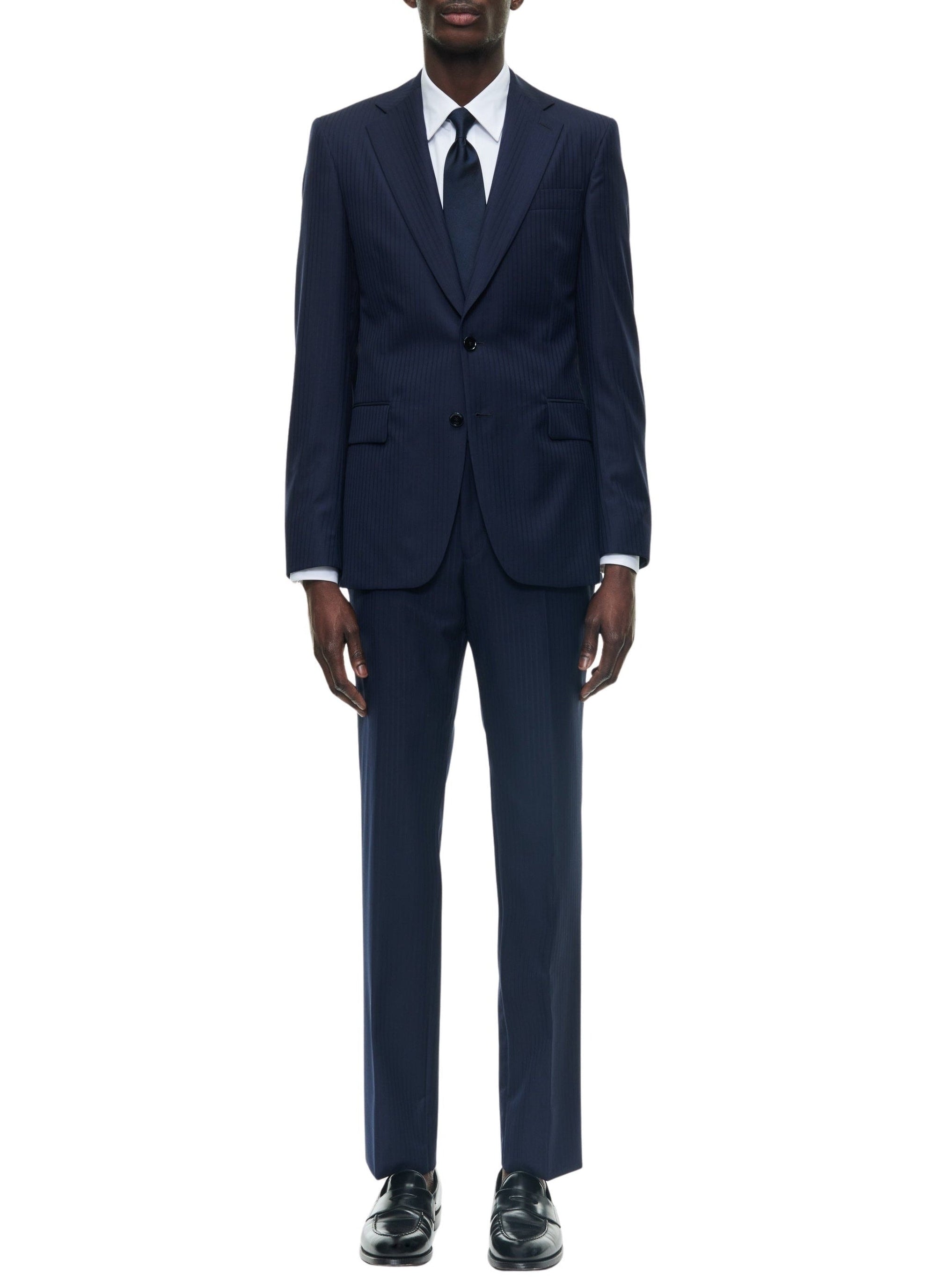 Costume droit à rayures en laine - Marine