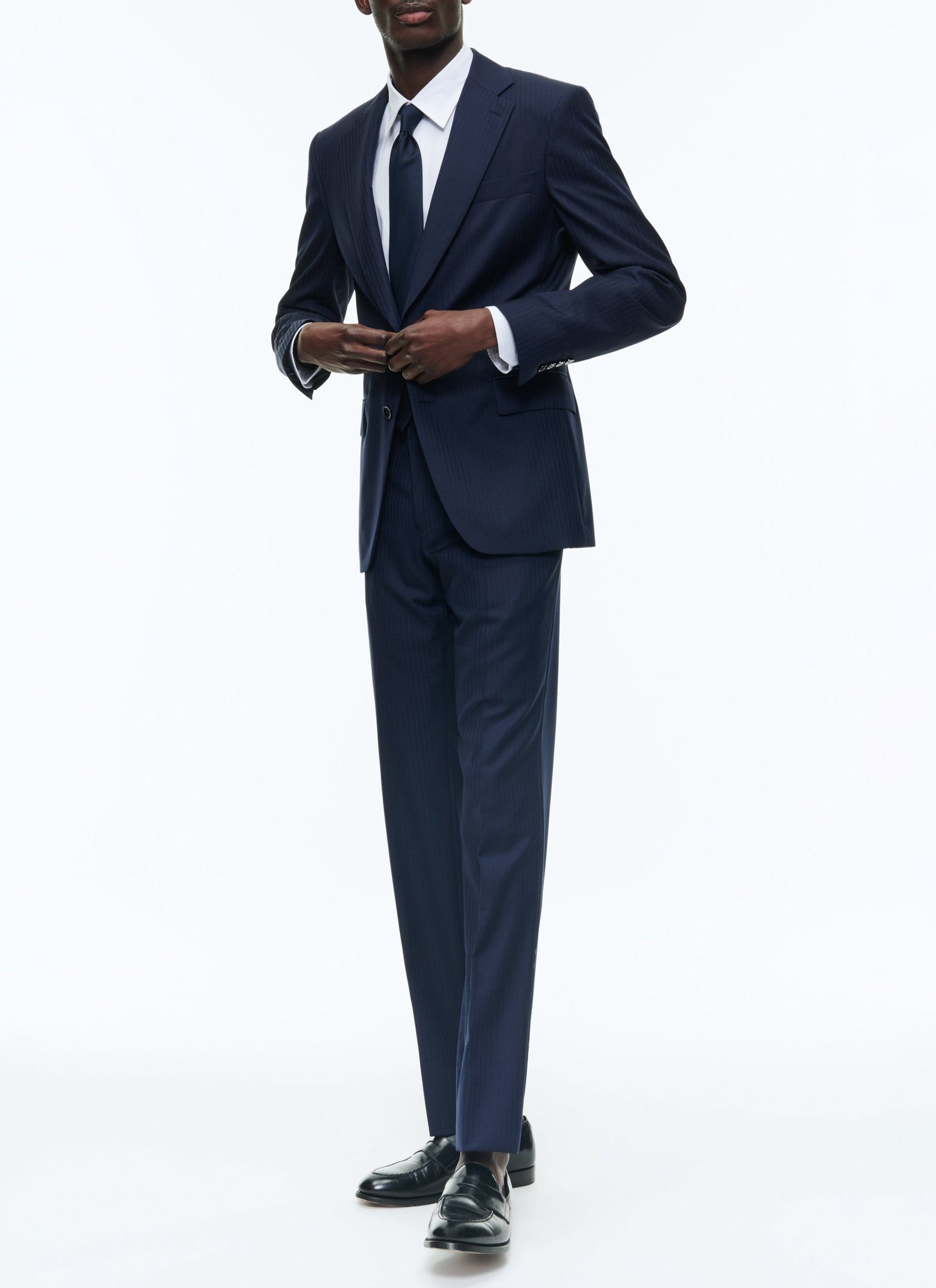 Costume droit à rayures en laine - Marine