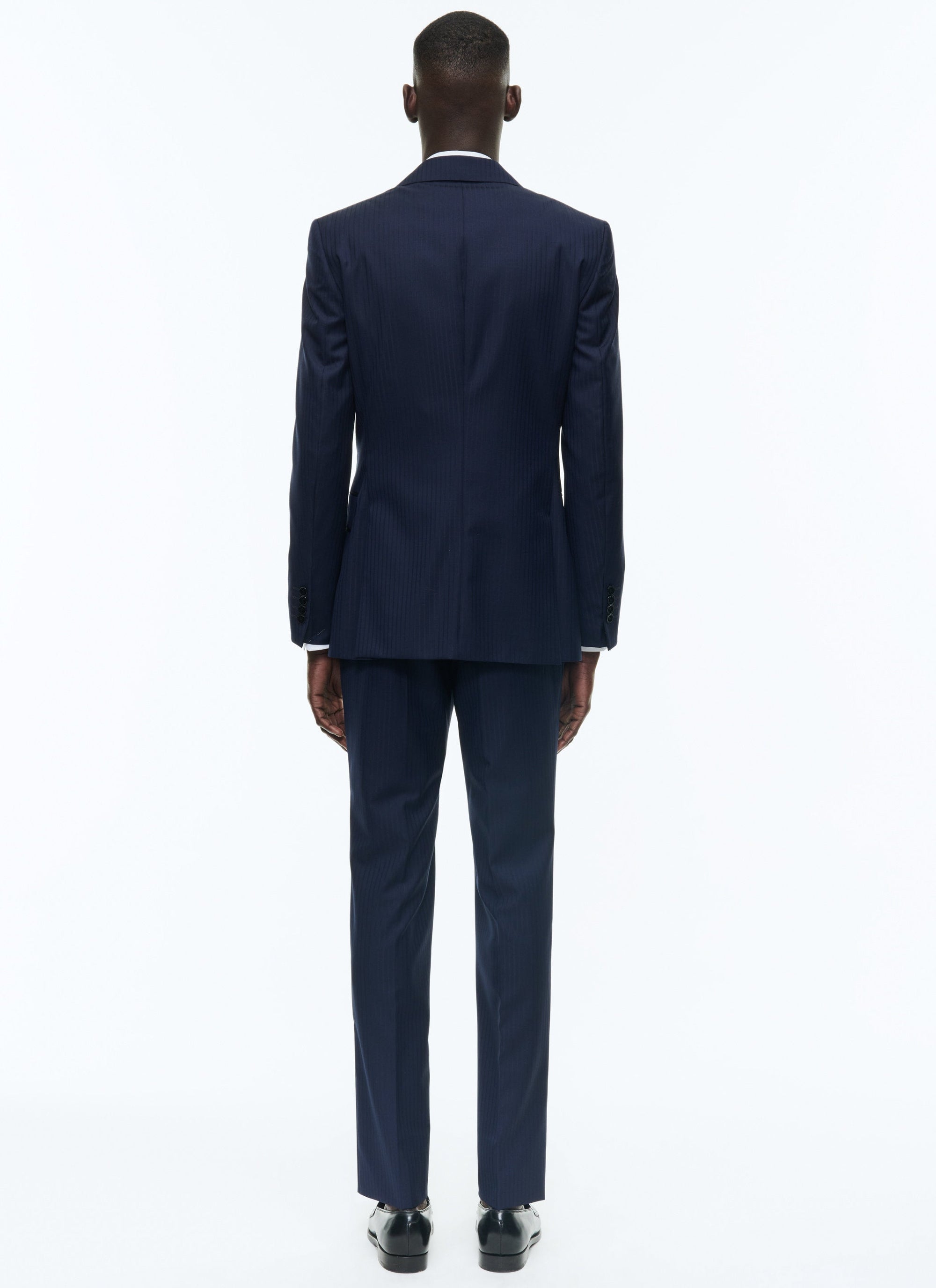 Costume droit à rayures en laine - Marine