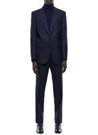 Prince of Wales suit in wool canvas - Navy Blue