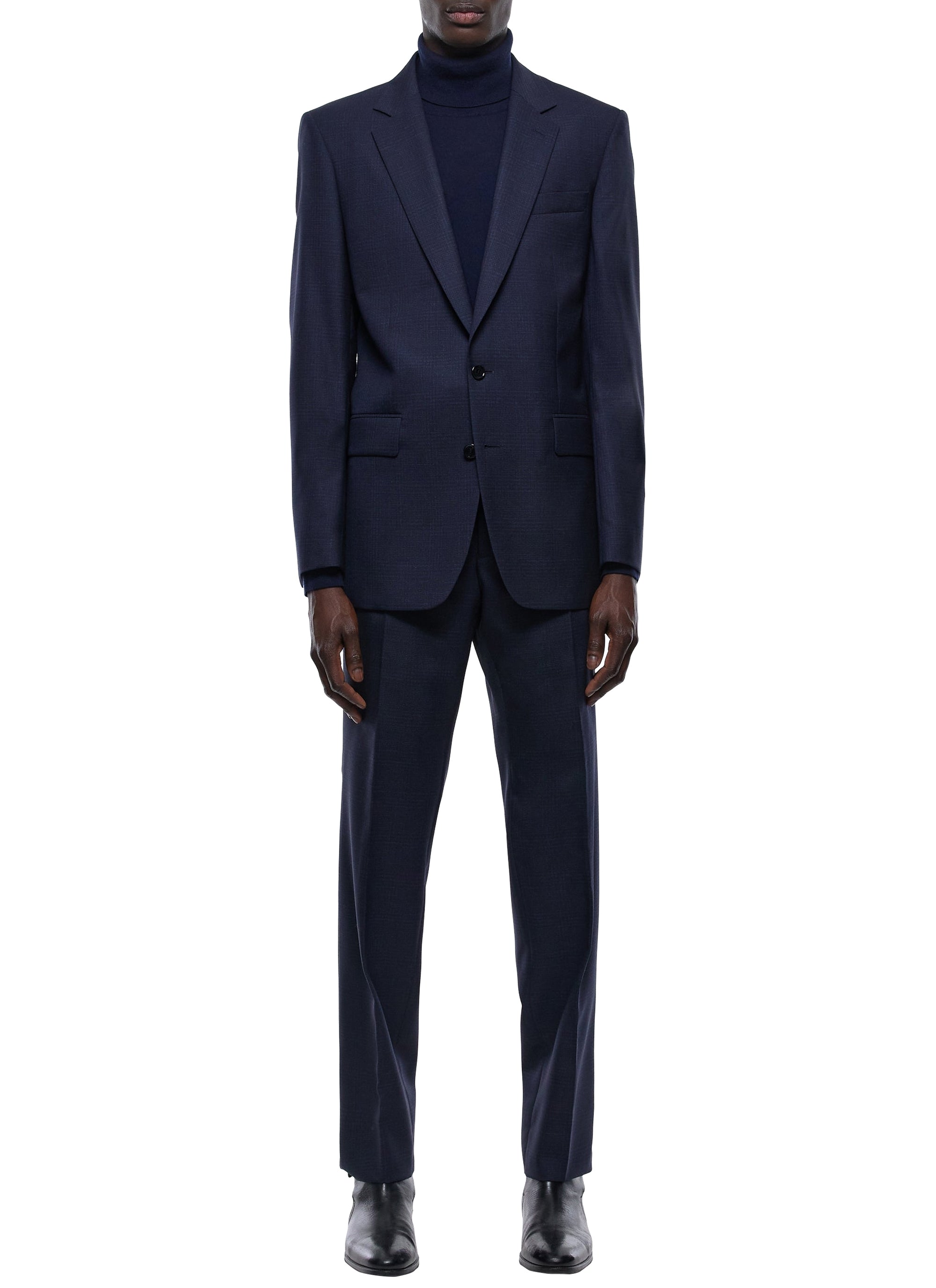 Prince of Wales suit in wool canvas - Navy Blue