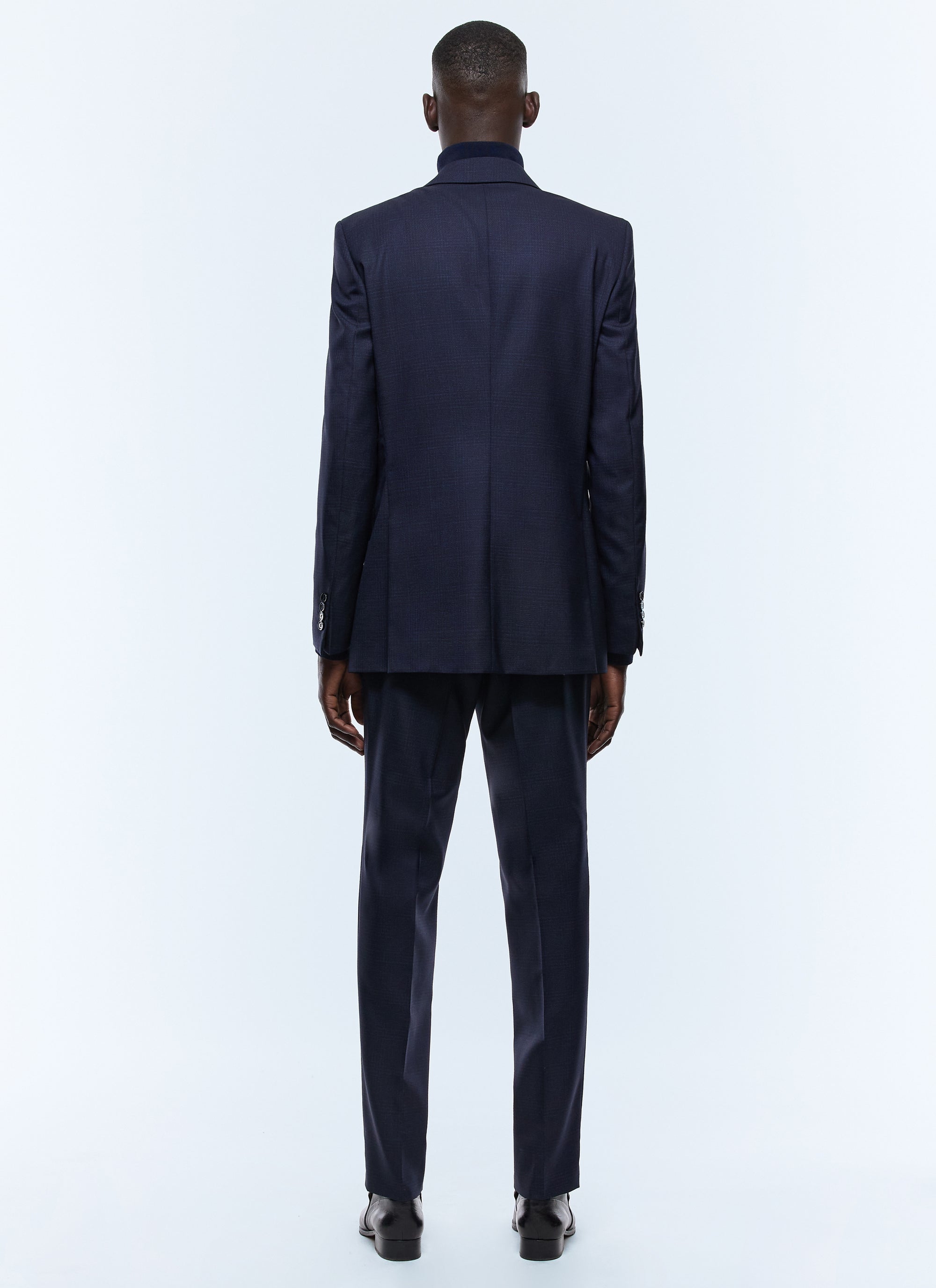 Prince of Wales suit in wool canvas - Navy Blue