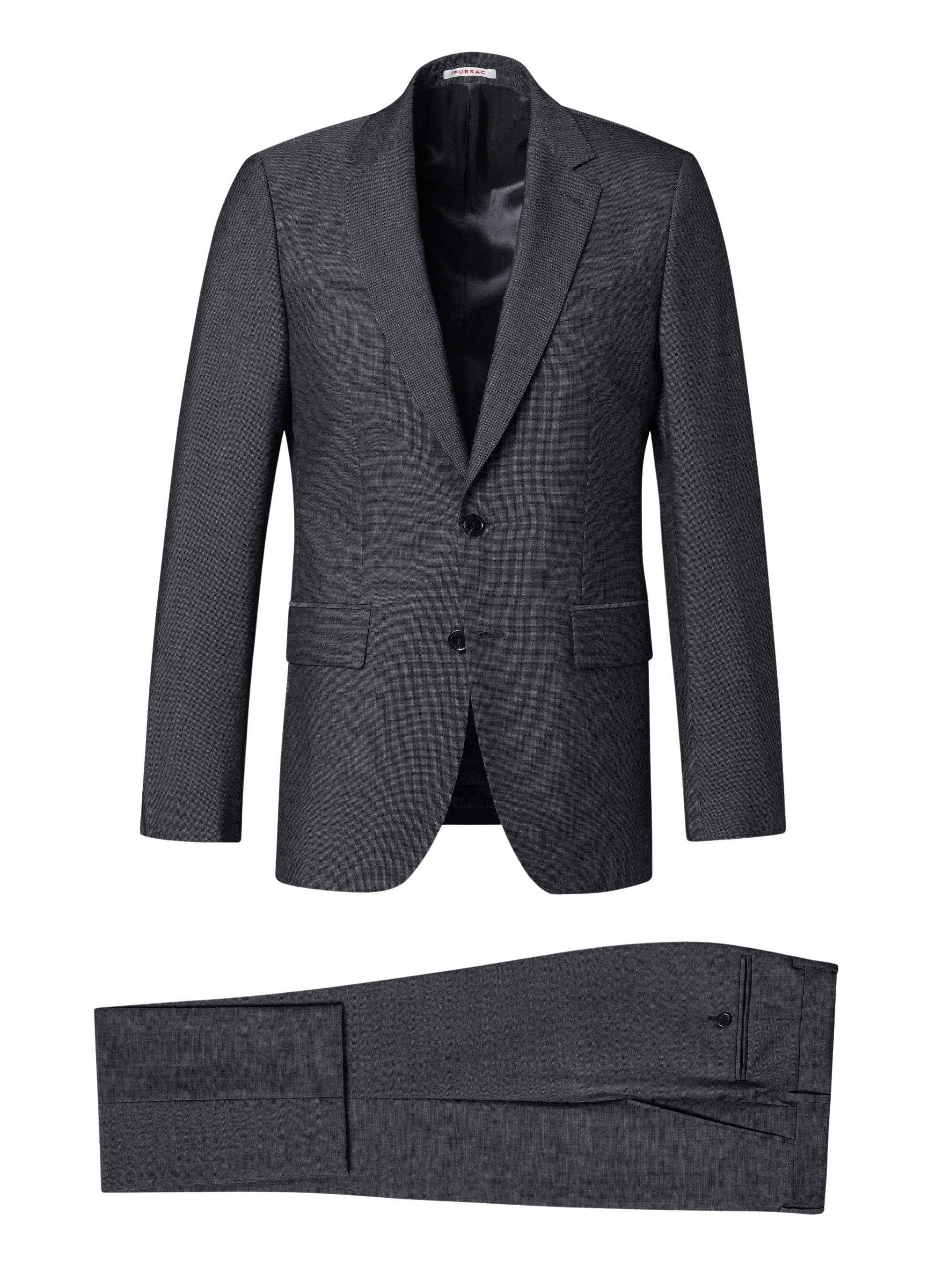 Fitted, buttoned wool suit - Medium Grey