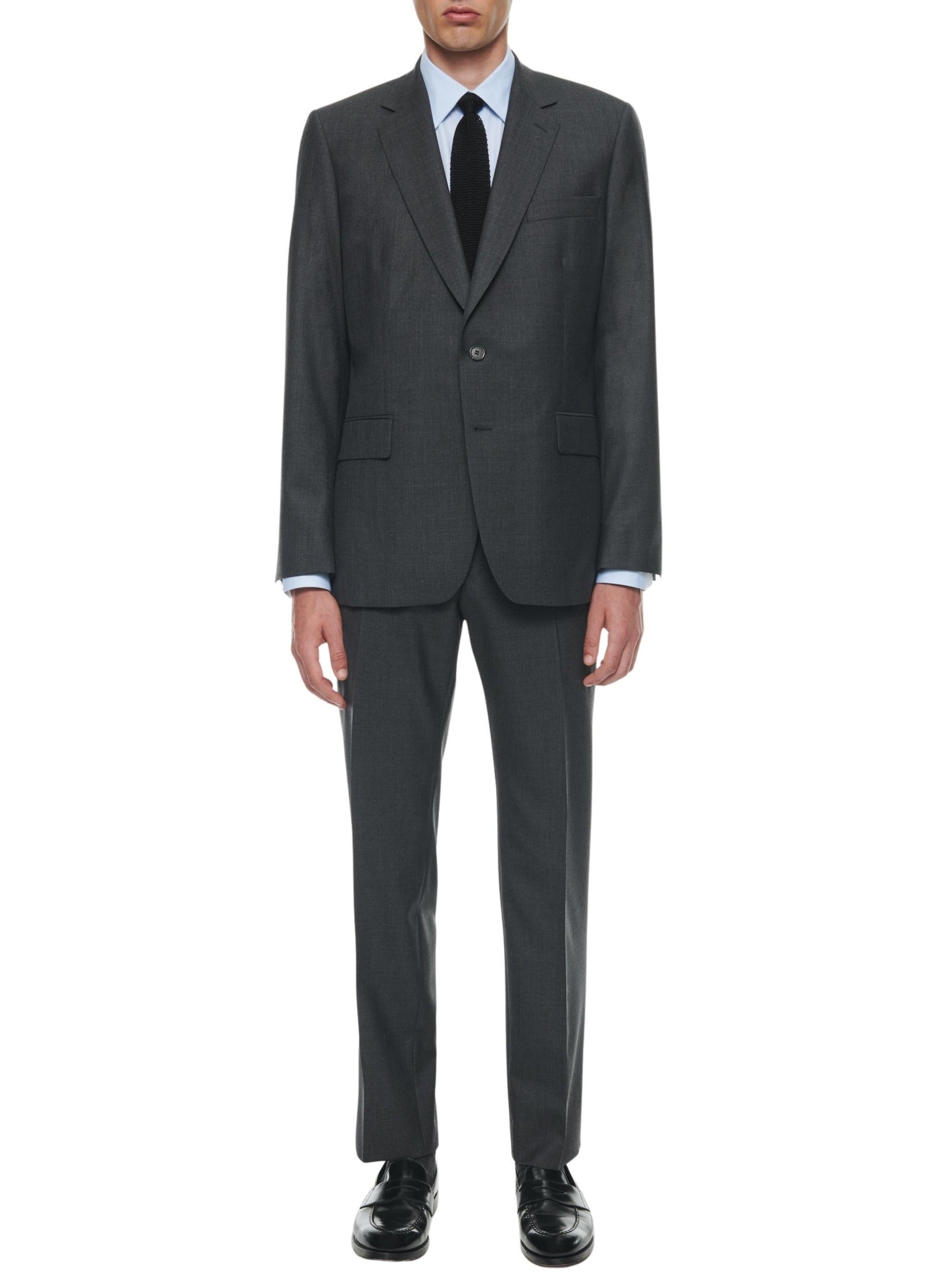 Fitted, buttoned wool suit - Medium Grey