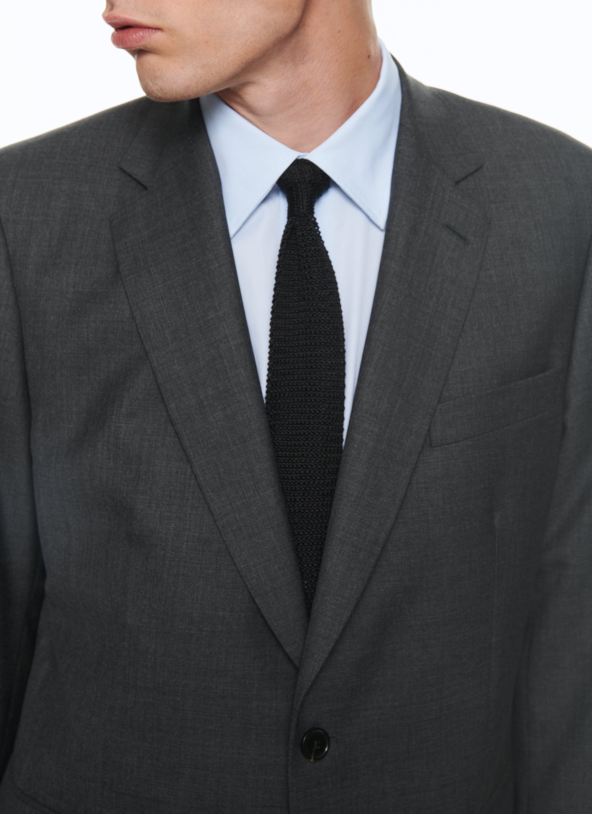 Fitted, buttoned wool suit - Medium Grey