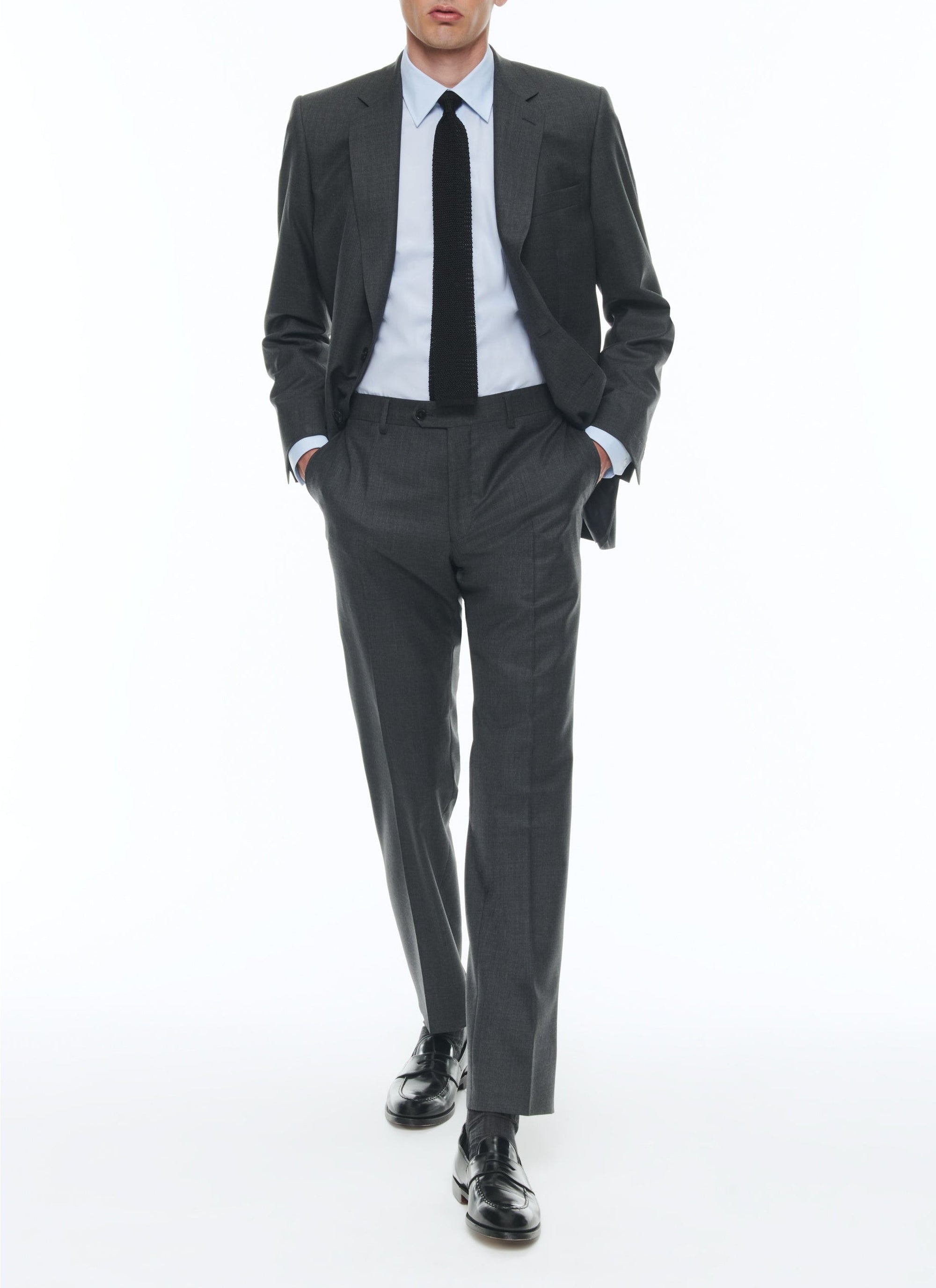Fitted, buttoned wool suit - Medium Grey