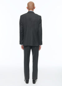 Fitted, buttoned wool suit - Medium Grey