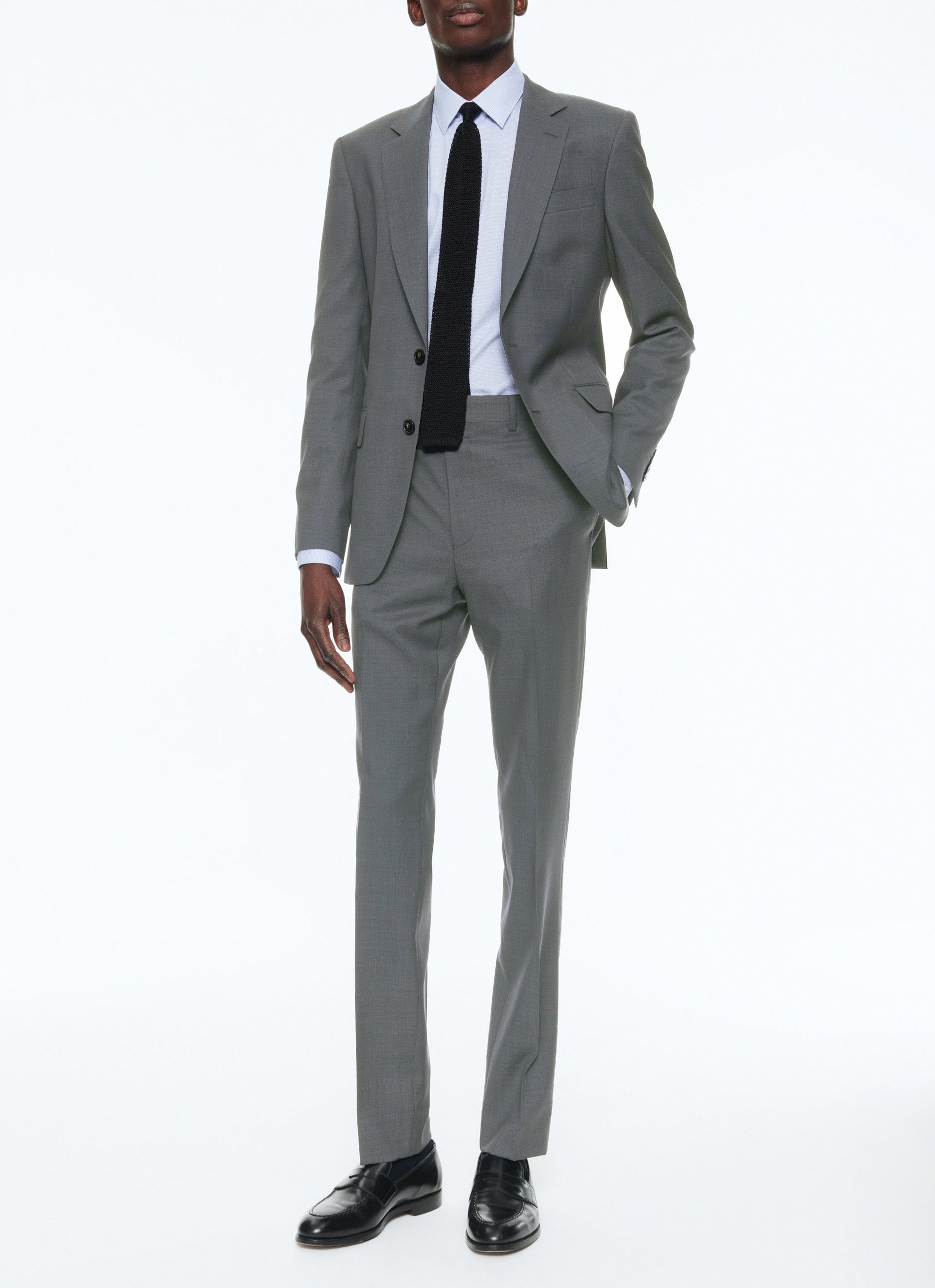 Costume ajusté et boutonné en laine - Cendre