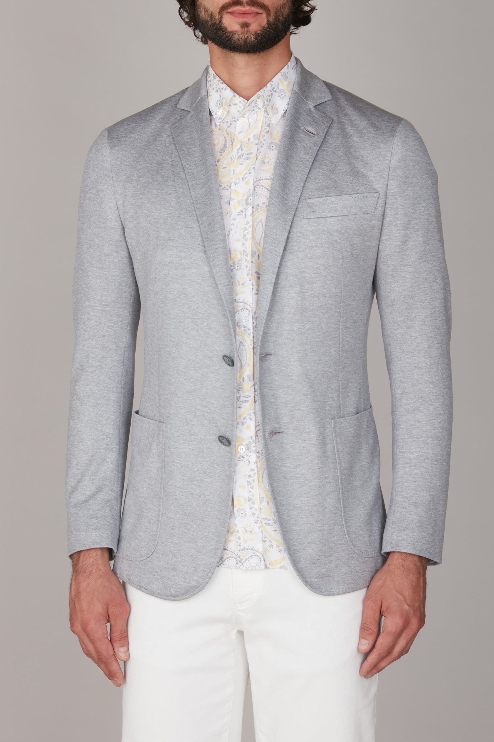 Blazer coupe ajustée en soie mélangée - Gris