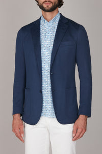 Blazer à surpiqûres en soie mélangée - Bleu