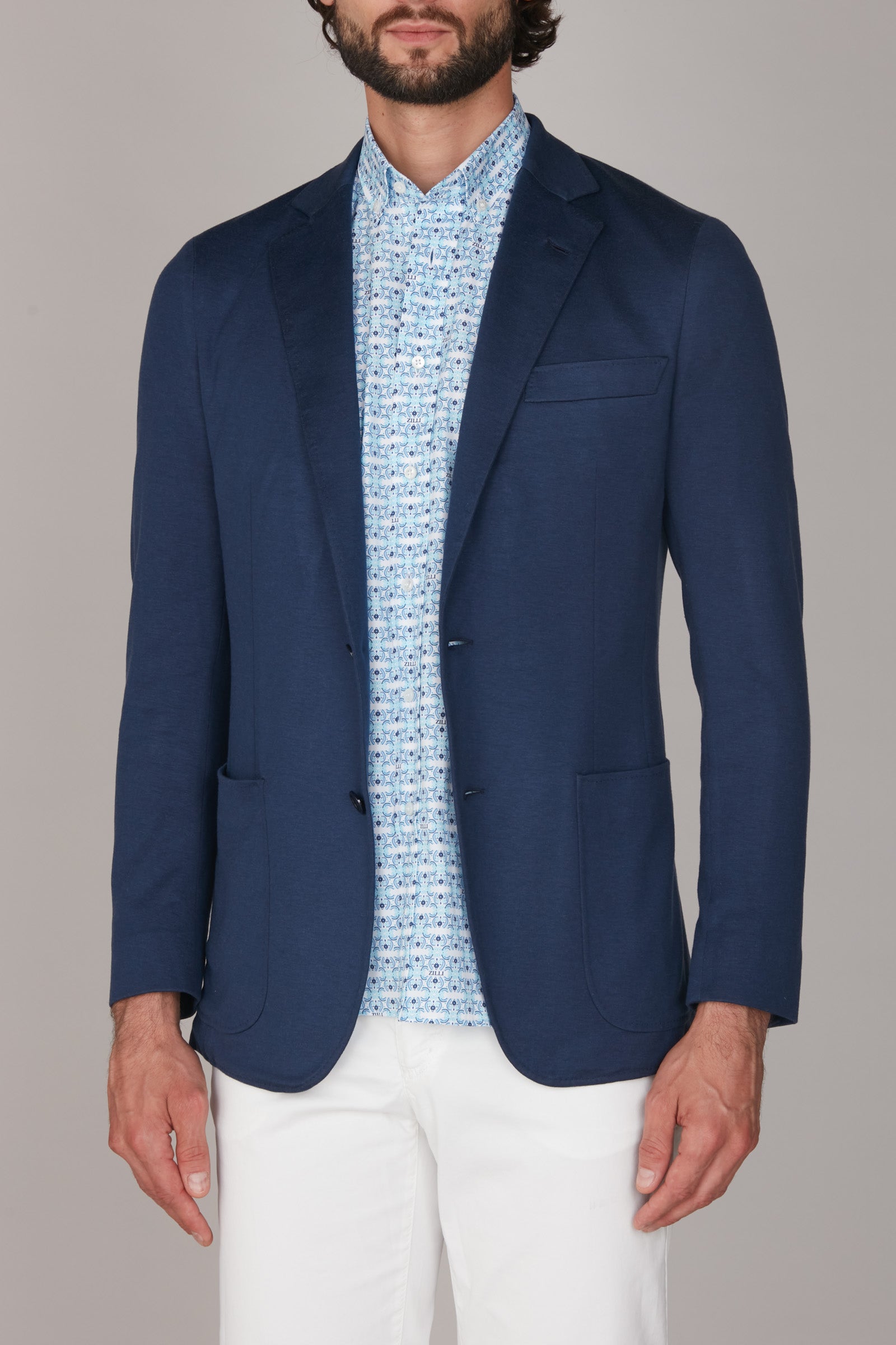 Blazer à surpiqûres en soie mélangée - Bleu