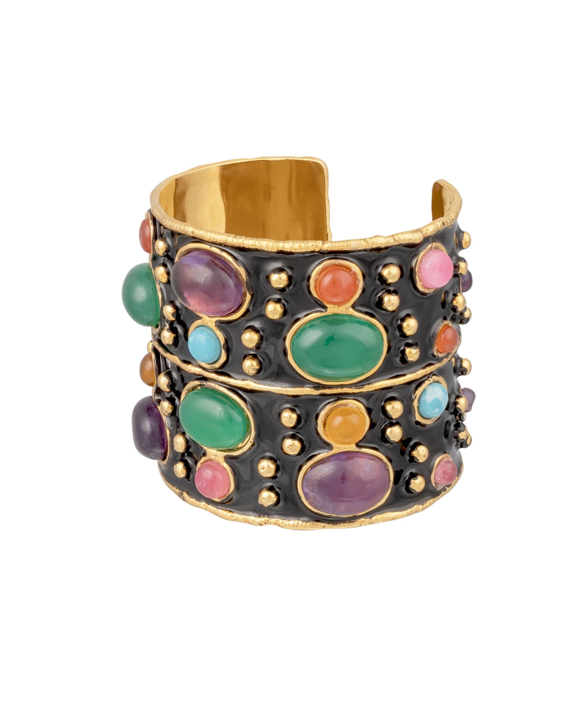 Manchette Byzance dorée à l'or fin et multipierres - Multicolor