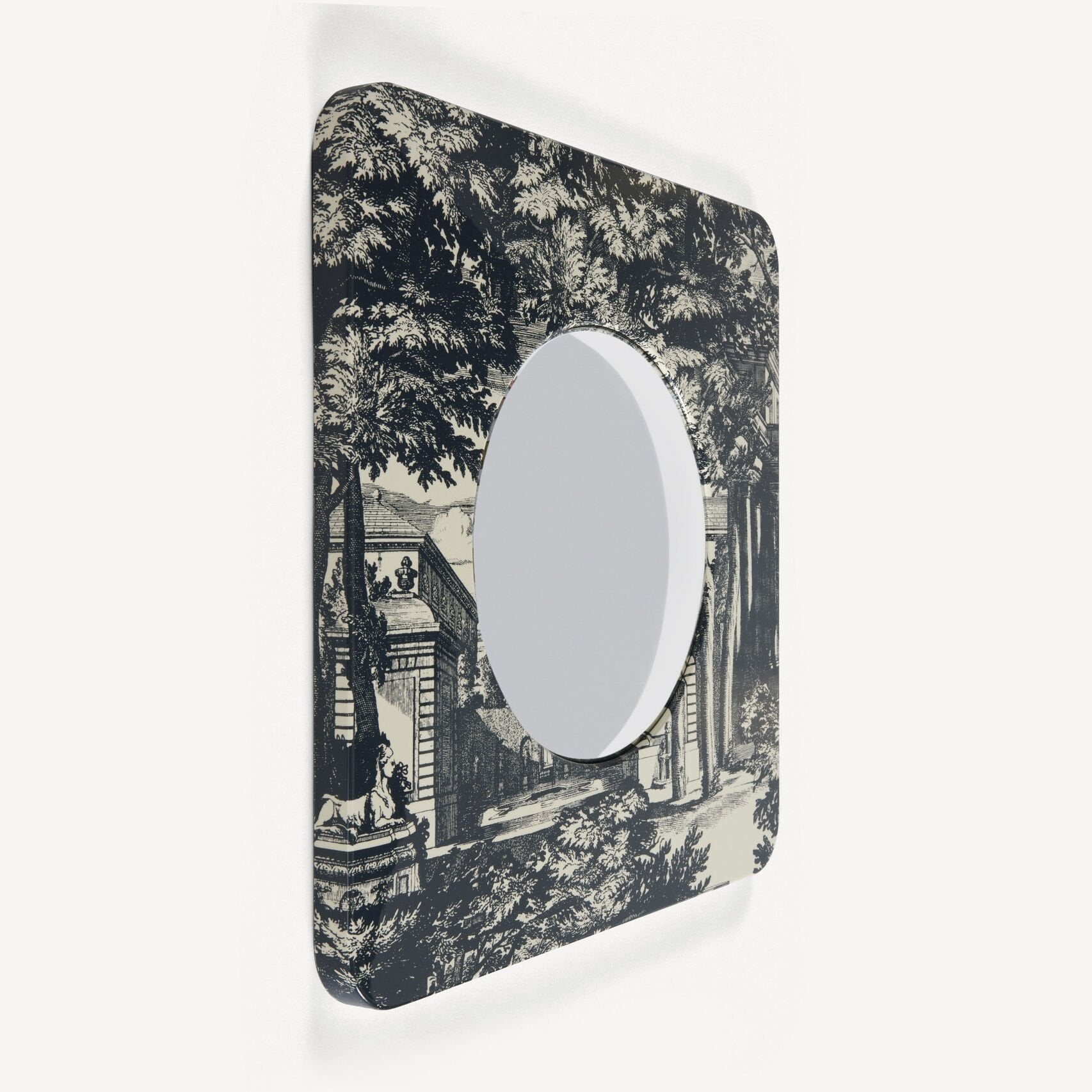 18th century Jardin frame with convex mirror - Blue & Ivory