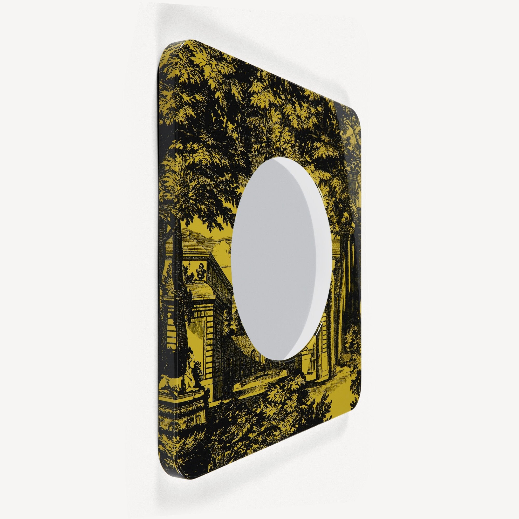 Frame with 18th century Jardin convex mirror - Black & Yellow