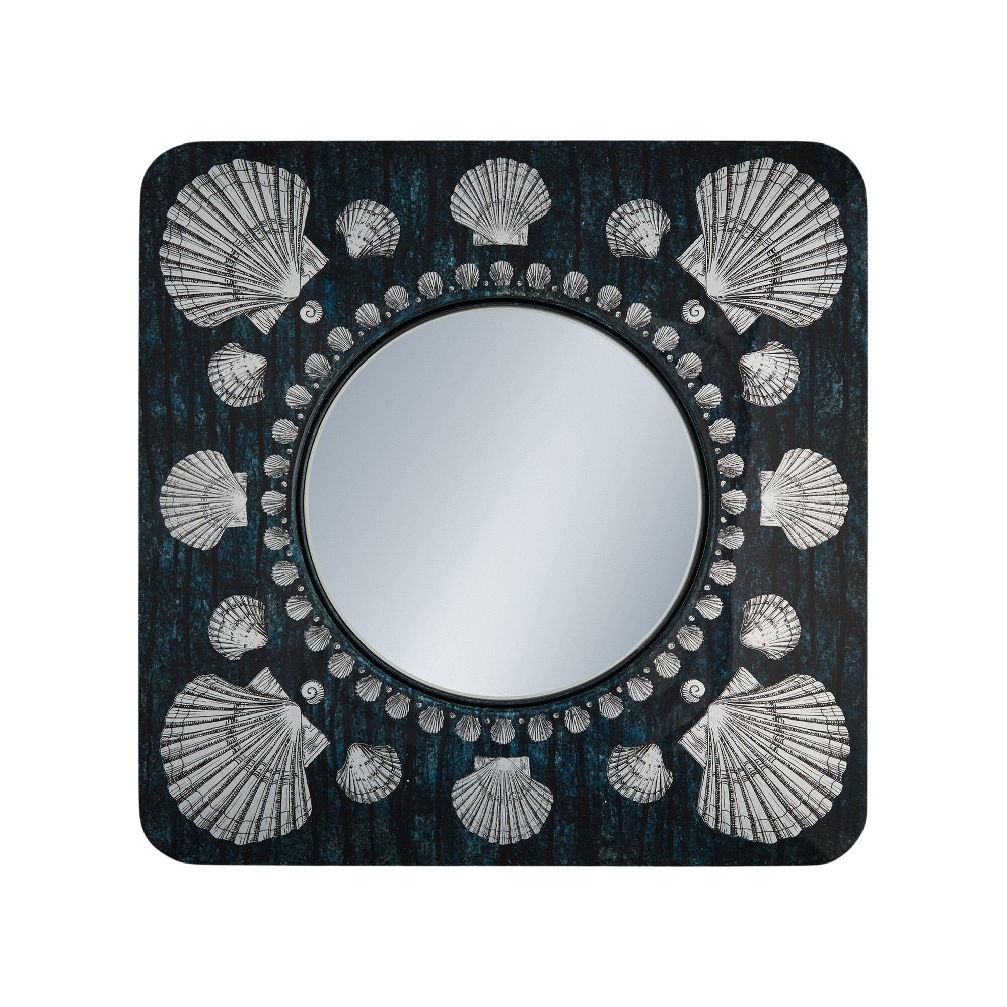 Frame with flat mirror Giro di conchiglie - Silver & Blue
