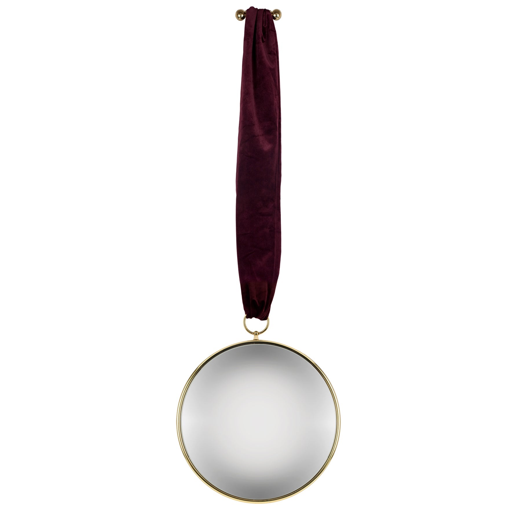 Magico convex mirror with brass velvet ribbon - Red & Gold