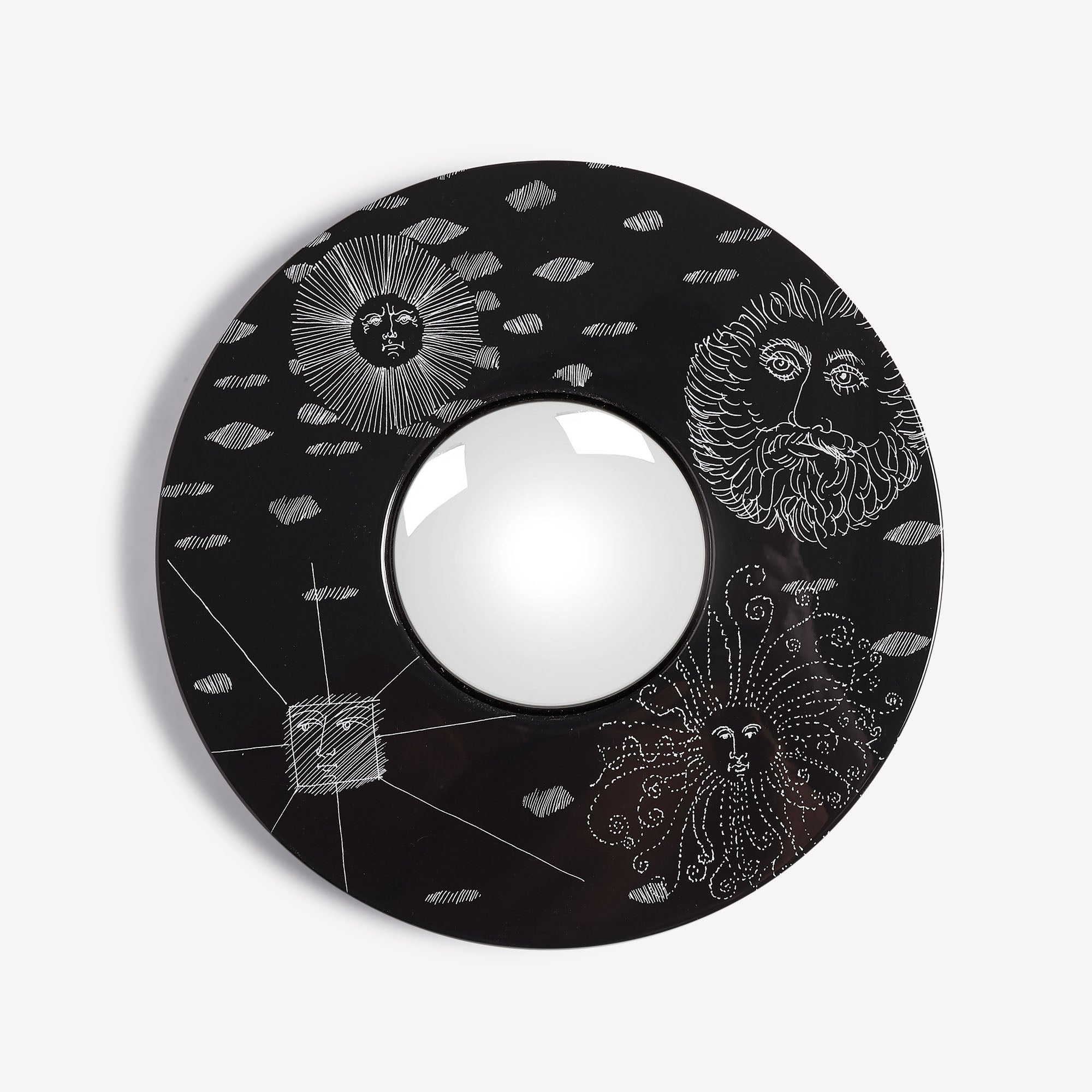 Frame with Solitario convex mirror - White & Black