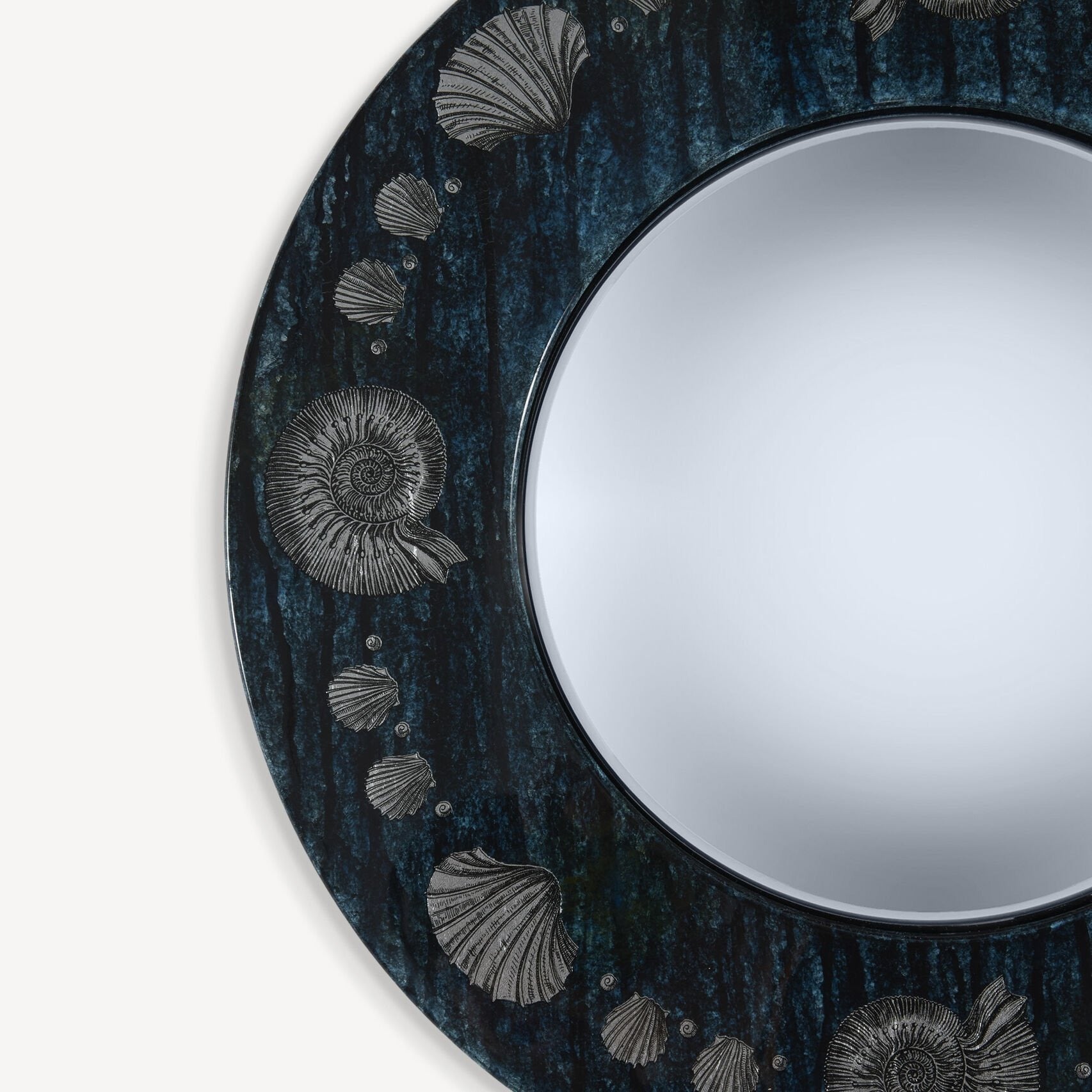 Frame with convex mirror Giro di conchiglie - Silver & Blue