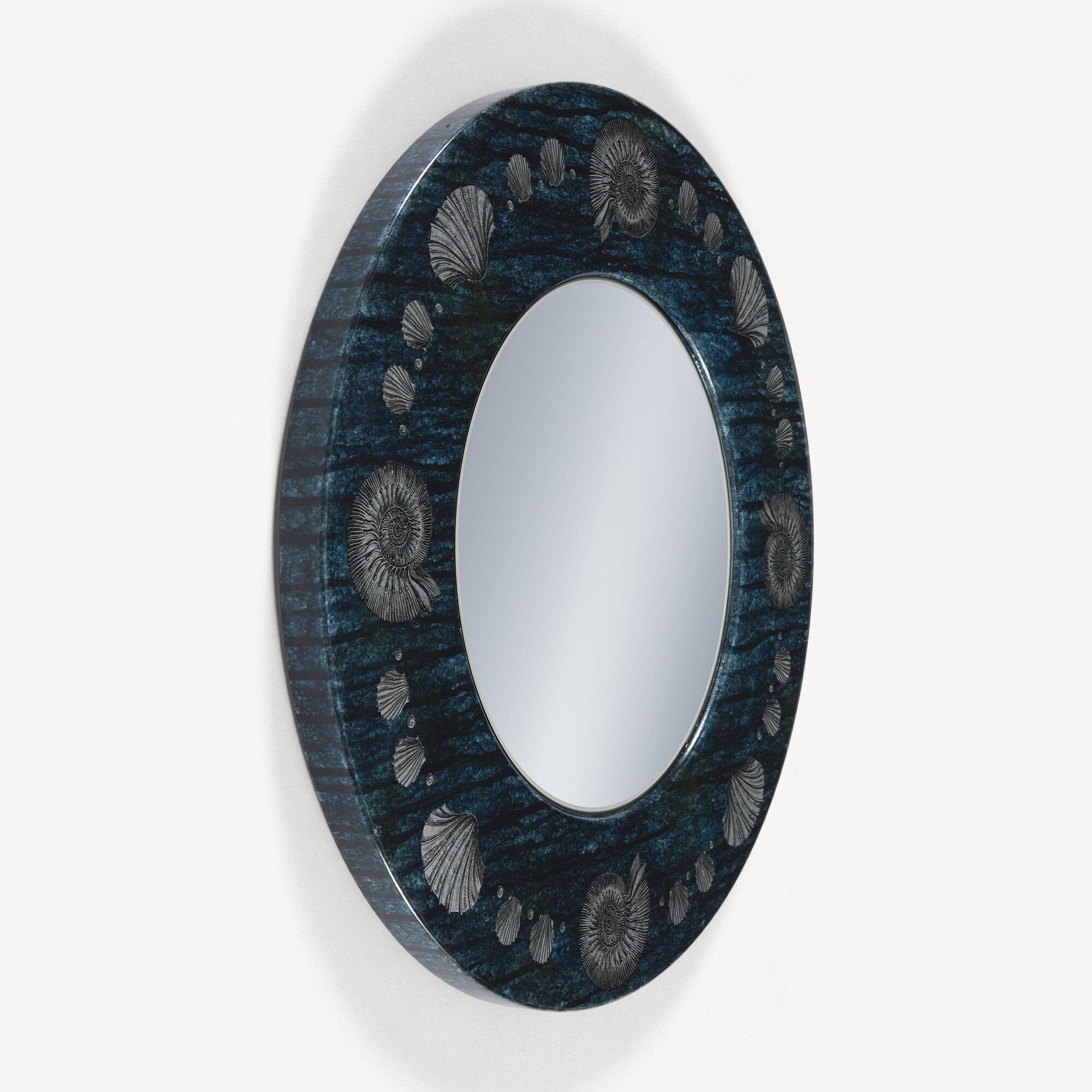 Frame with flat mirror Giro di conchiglie - Silver & Blue
