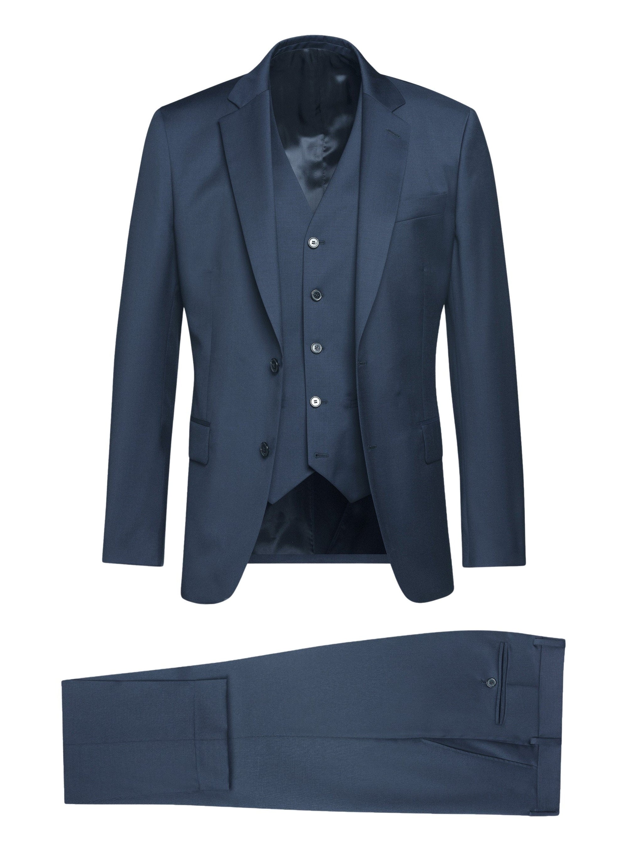 Costume 3 pièces ajusté en laine - Saphir