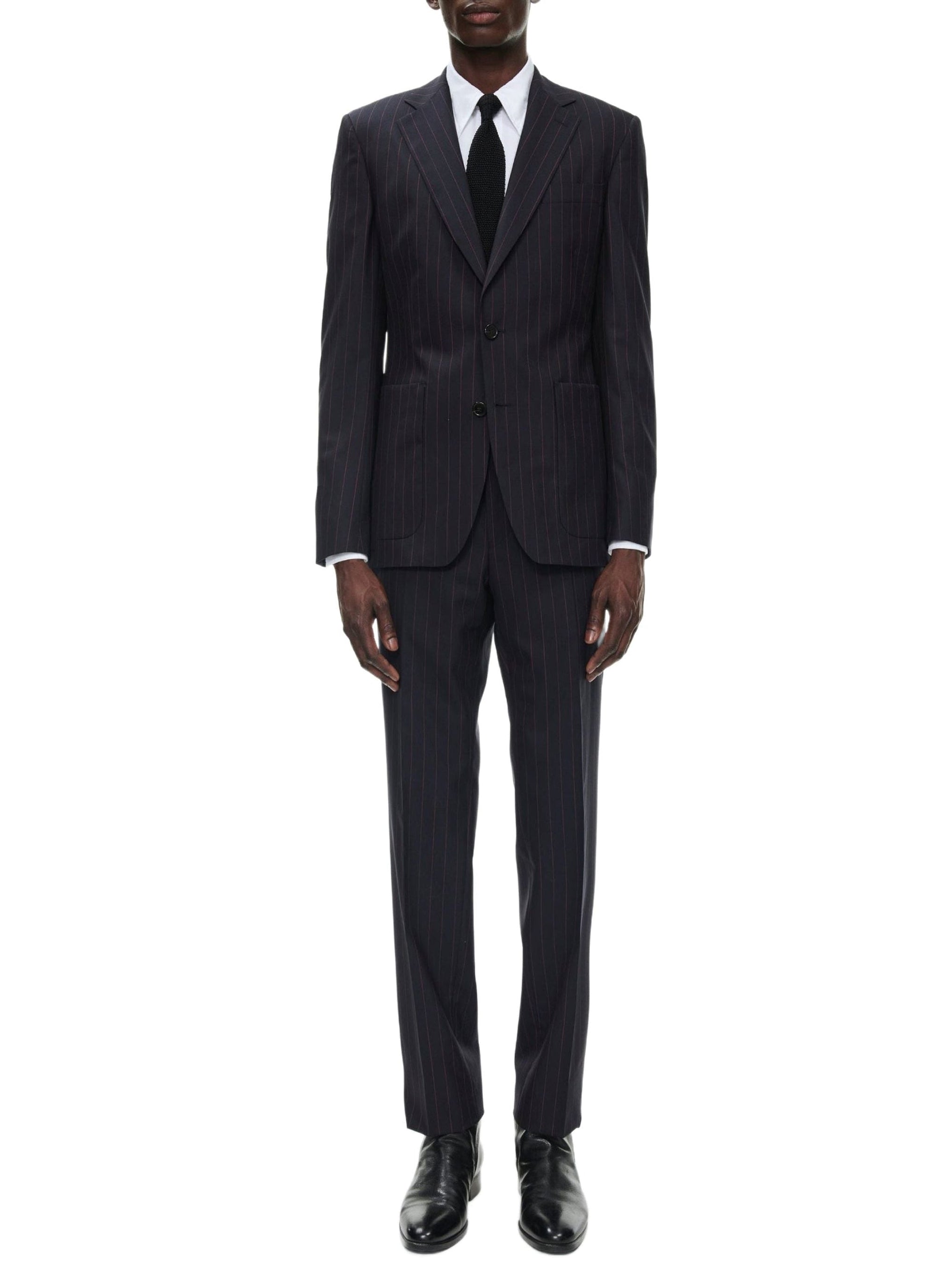 Costume en toile de laine à rayures - Bleu marine