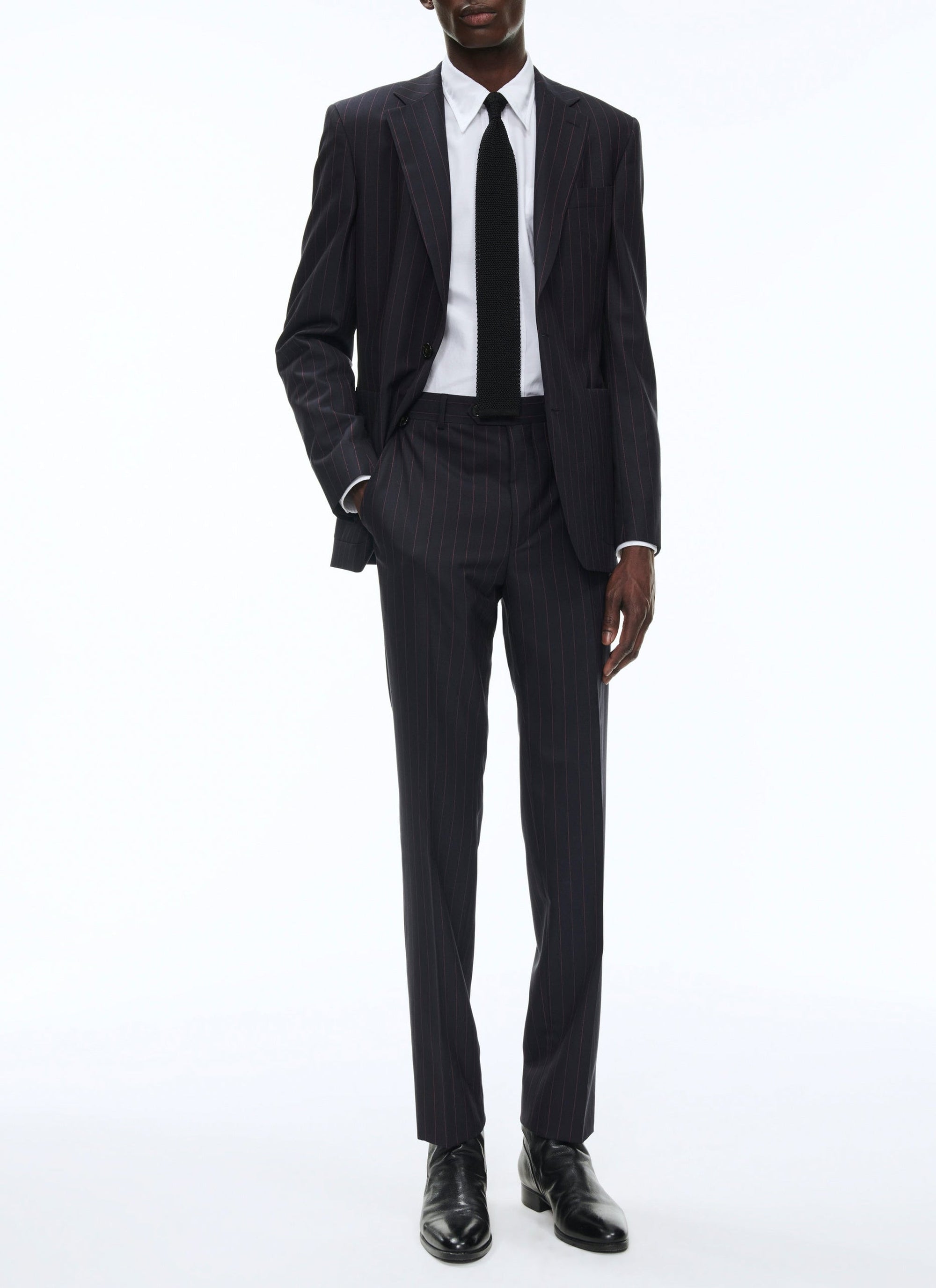 Costume en toile de laine à rayures - Bleu marine