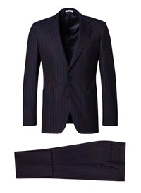 Costume en toile de laine à rayures - Bleu marine