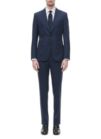Costume ajusté et boutonné en laine et soie - Petrole