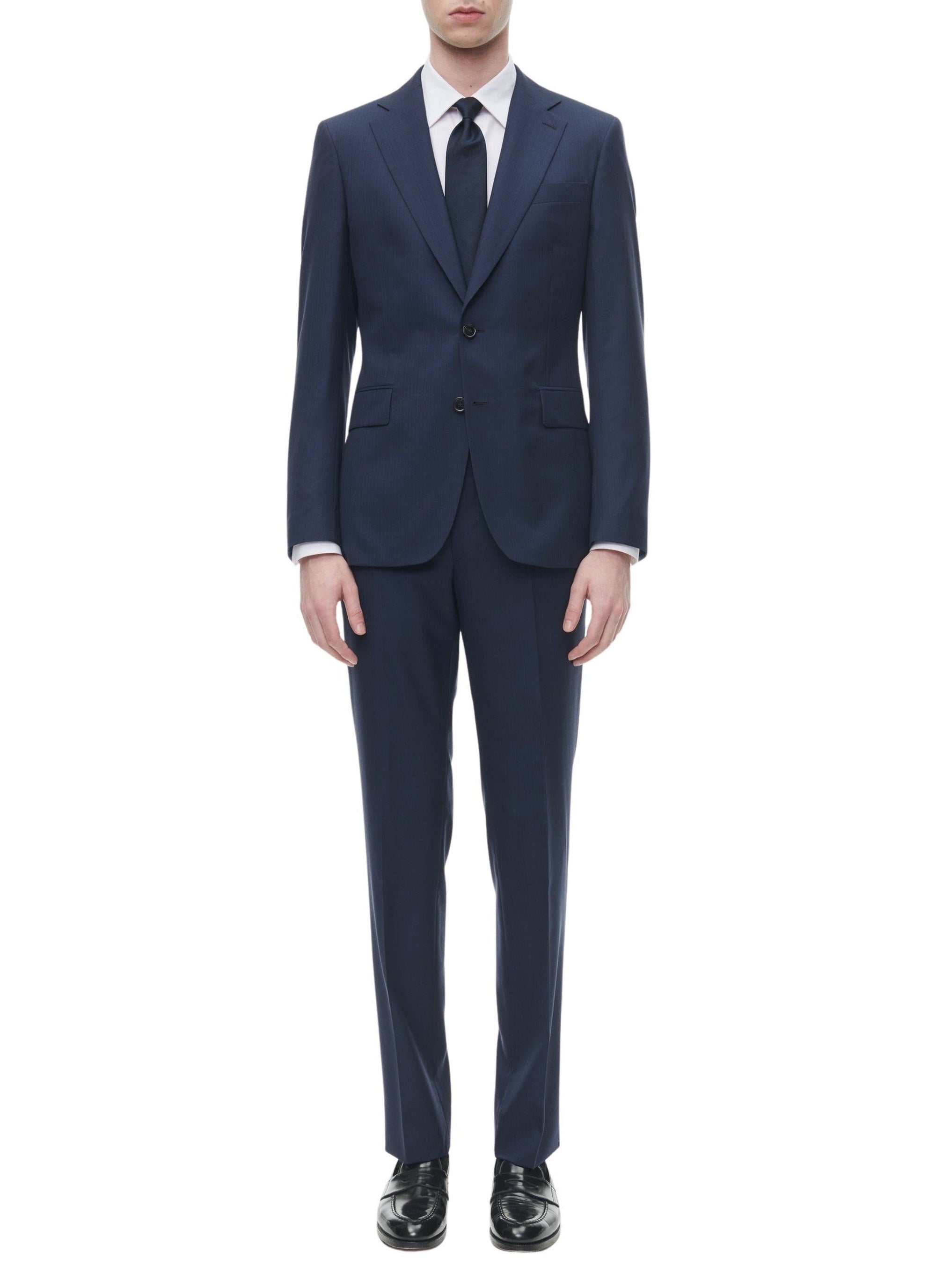 Costume ajusté et boutonné en laine et soie - Petrole