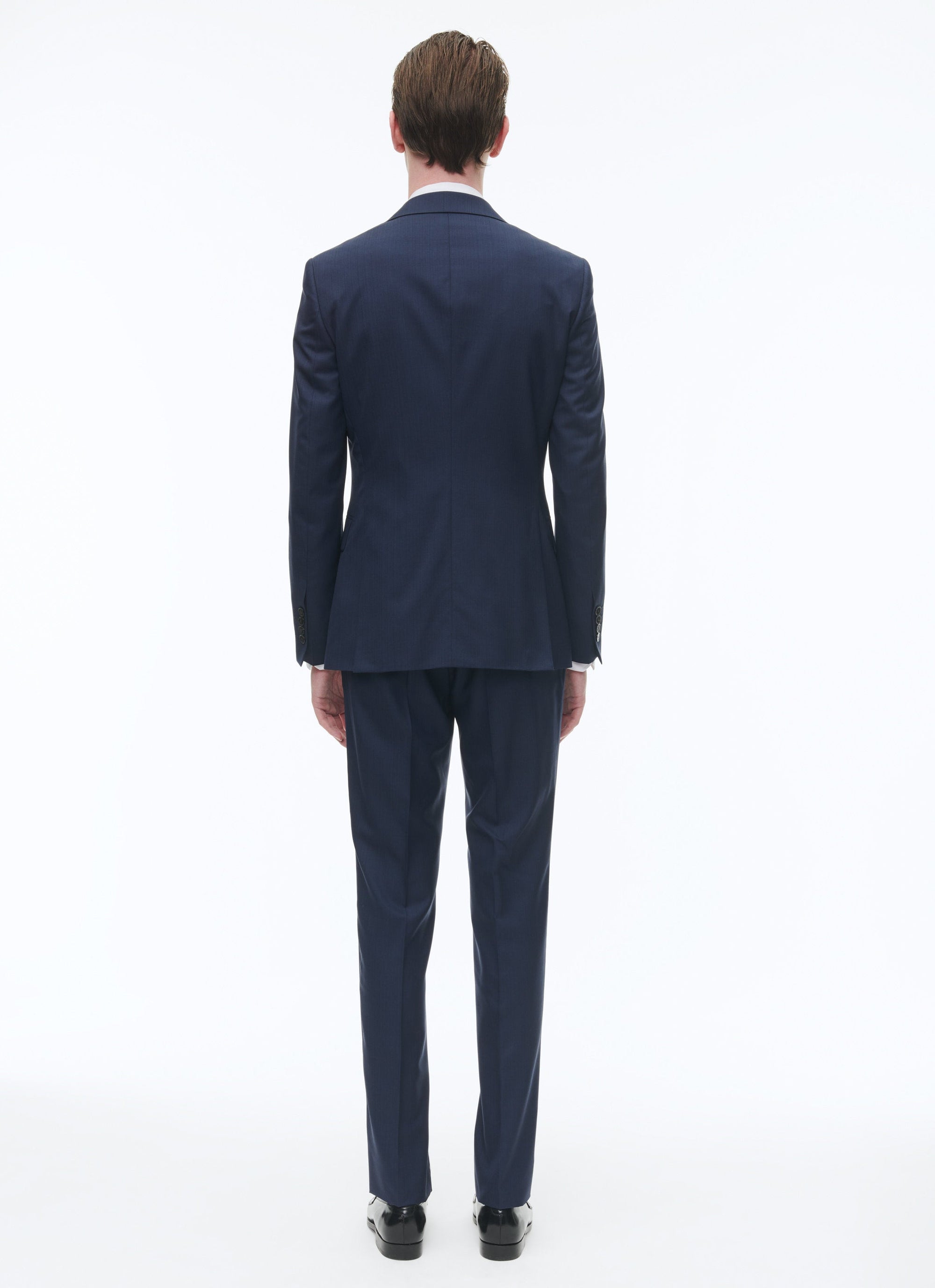 Costume ajusté et boutonné en laine et soie - Petrole