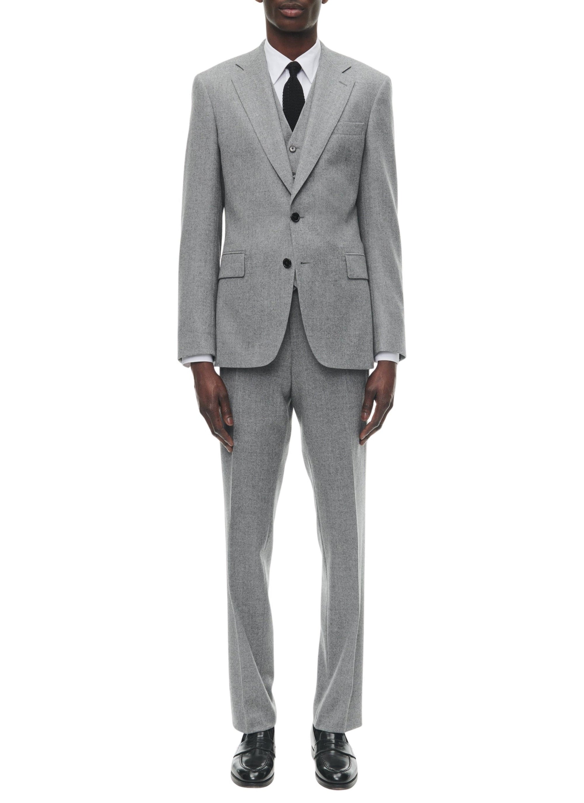 Costume ajusté et boutonné en laine - Gris Moyen