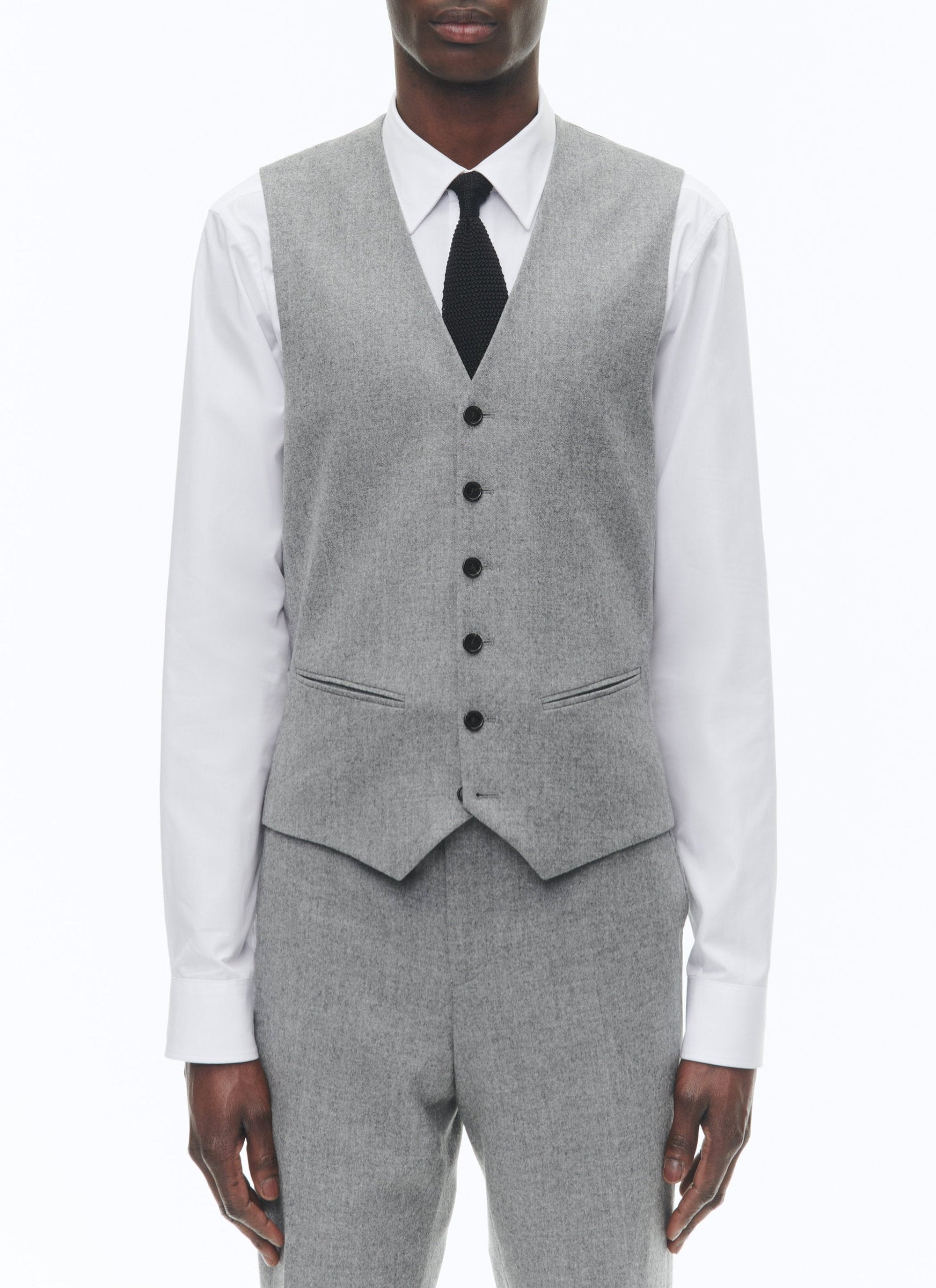 Costume ajusté et boutonné en laine - Gris Moyen