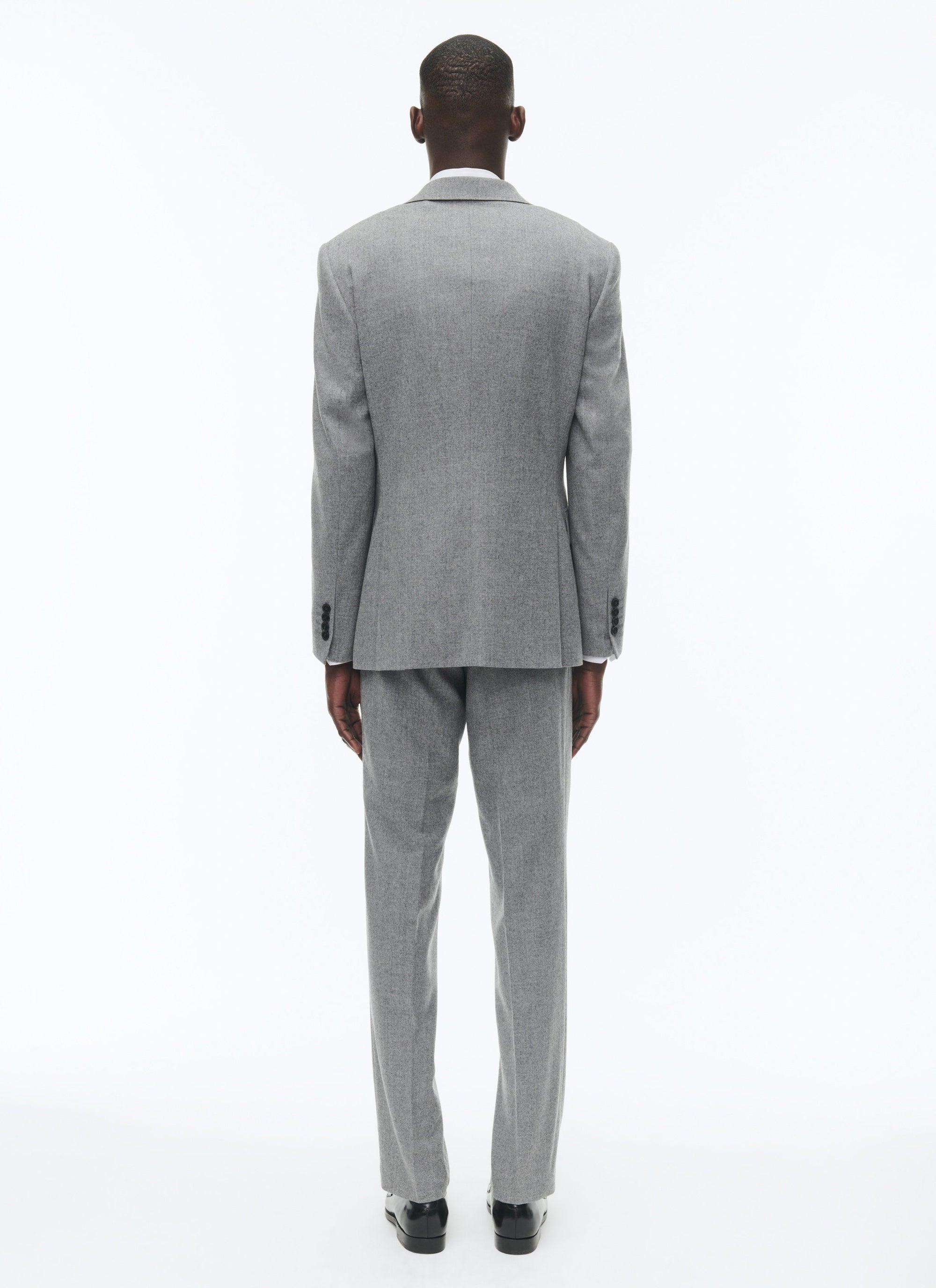 Costume ajusté et boutonné en laine - Gris Moyen